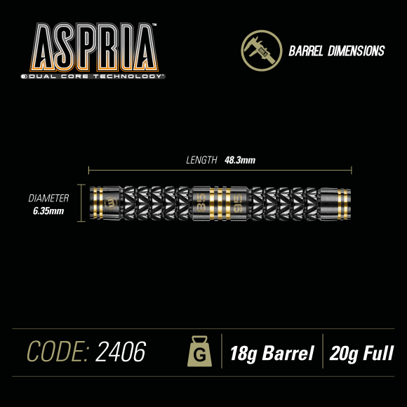 Winmau Aspria 18g Dual-Core-Technologie aus 95 %/85 % Tungsten